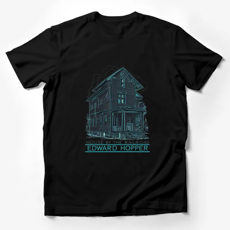 Edward Hopper House by the Railroad Art T-Shirt, Vintage Architectural Tee, Unique Artistic Shirt Design Male T-Shirt