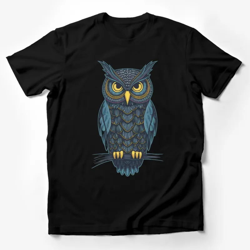 Majestic Owl Print T-Shirt, Detailed Owl Illustration, Unique Bird Graphic Tee, Unisex Adult Clothing Male T-Shirt