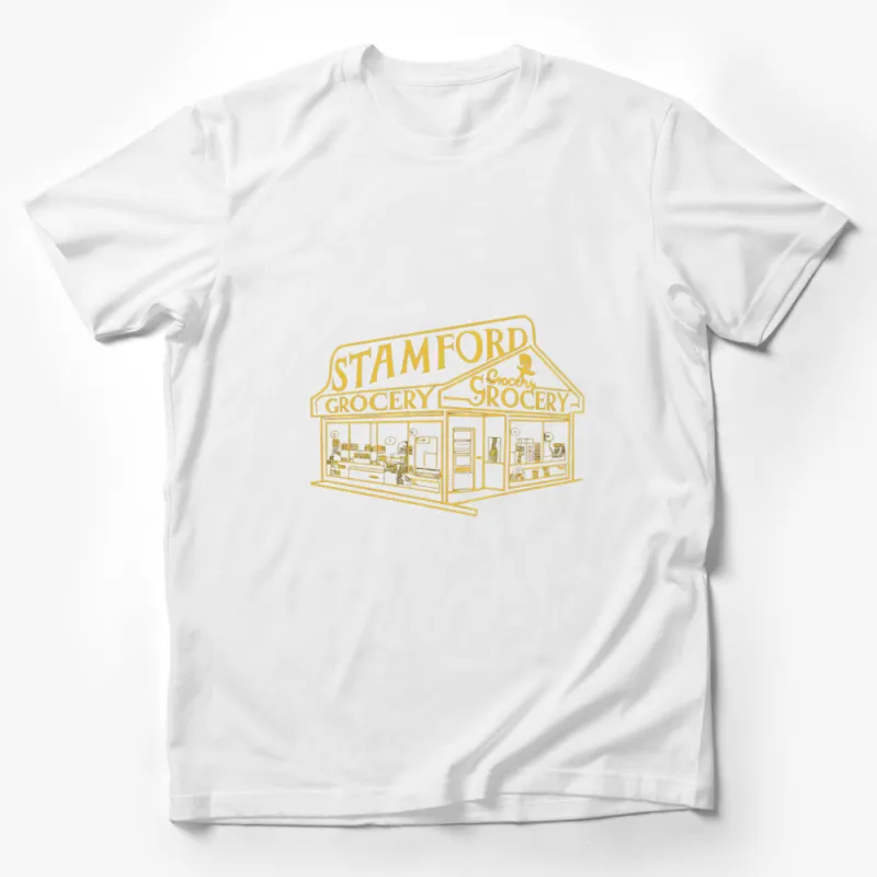 Vintage Stamford Grocery Store Graphic T-Shirt, Retro Market Tee, Unique Urban Design Shirt, Gift for Foodies Male T-Shirt