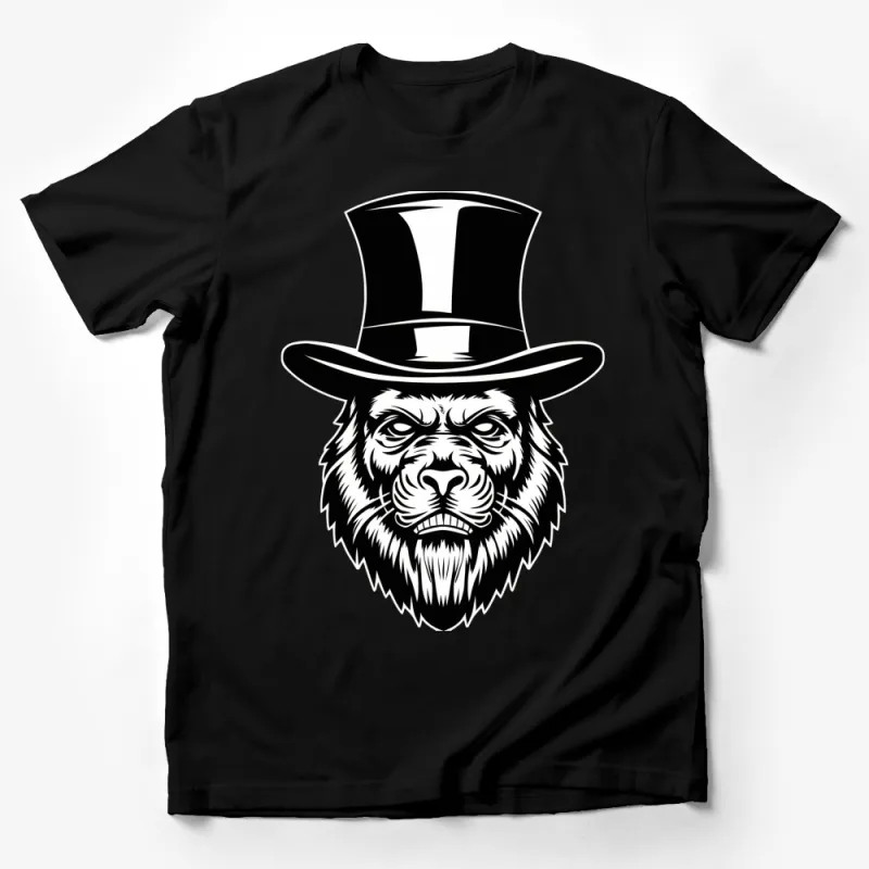 Men's Graphic T-Shirt Unique Lion in Top Hat Design, Black and White, Stylish Modern Tee Male T-Shirt