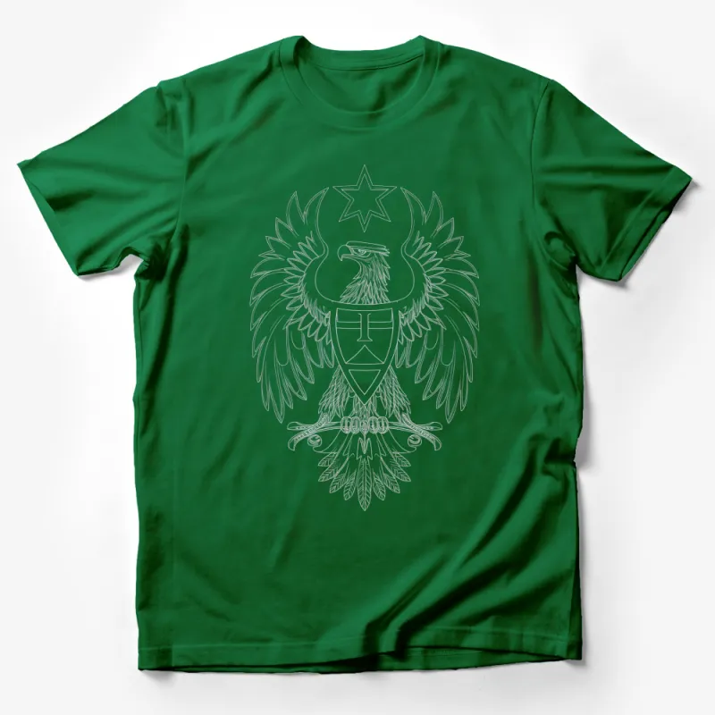 Bold Eagle Crest Graphic T-Shirt, Patriotic Star Emblem Tee, Unisex Casual Wear Male T-Shirt