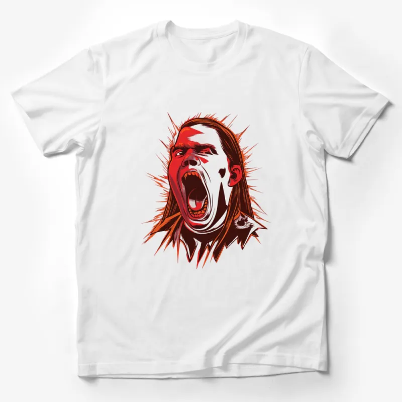 Fiery Rage Red and Orange Screaming Face Graphic Tee, Artistic Expression T-Shirt Male T-Shirt