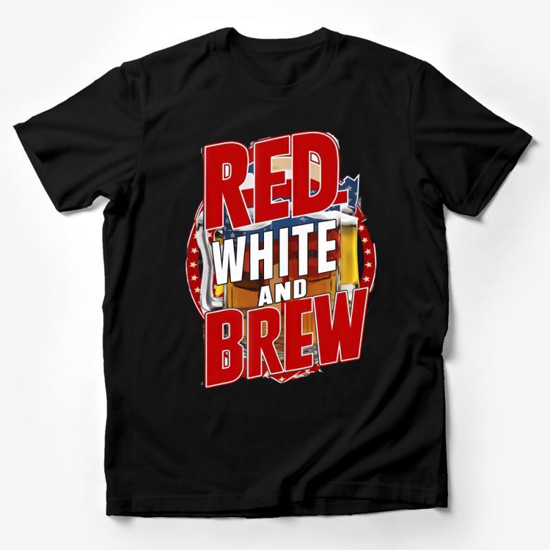 Patriotic Beer Lover T-Shirt, Red White And Brew Graphic Tee, American Flag Beer Shirt, Fourth of July Party Top Male T-Shirt