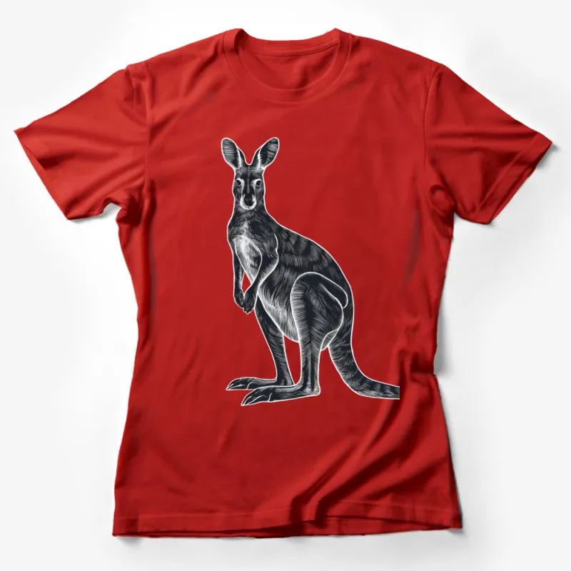 Vintage Style Kangaroo T-Shirt, Detailed Animal Graphic Tee, Nature Wildlife Unisex Shirt Female T-Shirt