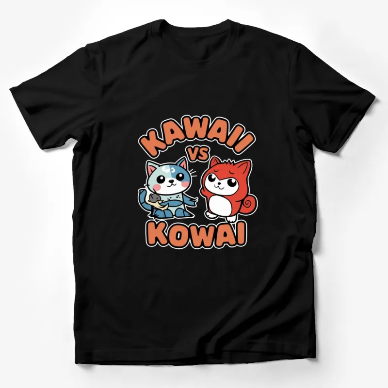 Cute Kawaii Vs Kowai T-Shirt, Funny Cat Anime Tee, Japanese Inspired Cartoon Apparel Male T-Shirt