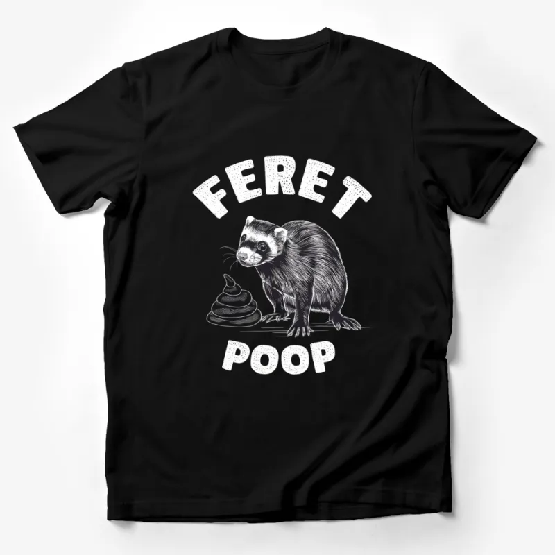 Ferret Poop Graphic T-Shirt, Funny Animal Lover Tee, Unique Ferret Illustration Shirt, Black and White Male T-Shirt