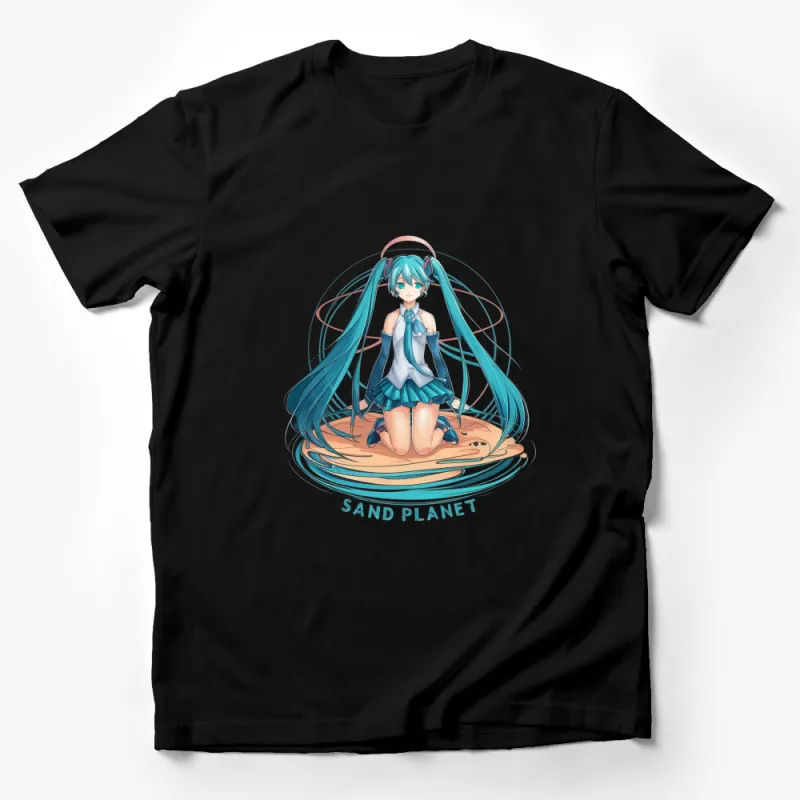 Anime Character T-Shirt, Sand Planet Theme, Blue Hair Girl, Casual Wear Tee Male T-Shirt