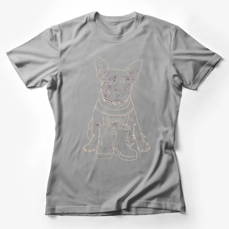 Unique Dog Drawing T-Shirt, Artistic Line Art Canine in Boots, Trendy Animal Top, Unisex Graphic Tee Female T-Shirt