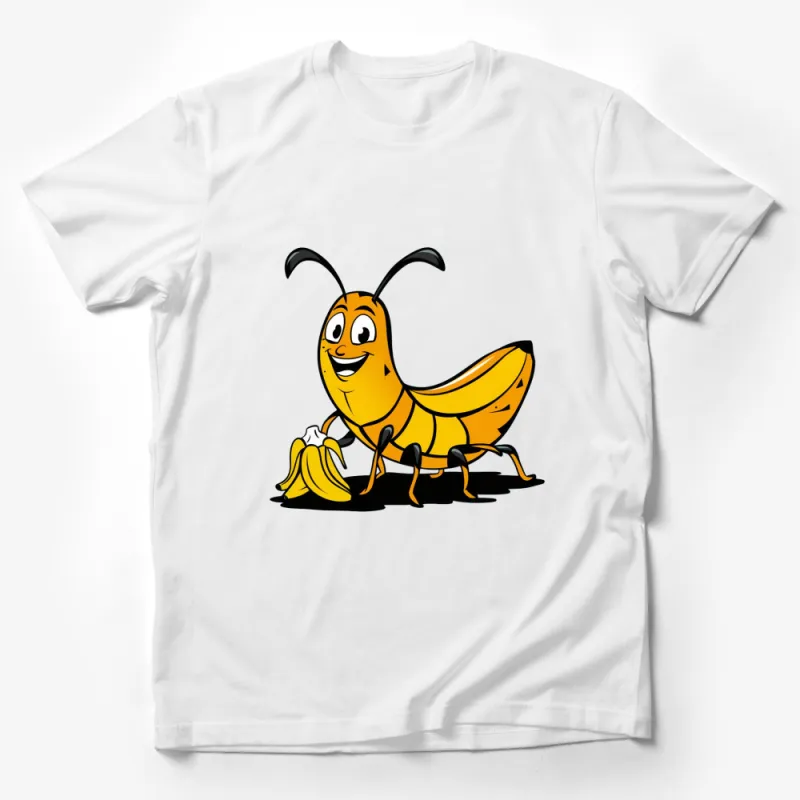 Cute Cartoon Cricket Eating Banana T-Shirt, Funny Insect Graphic Tee, Unisex Kids and Adult Sizes Male T-Shirt