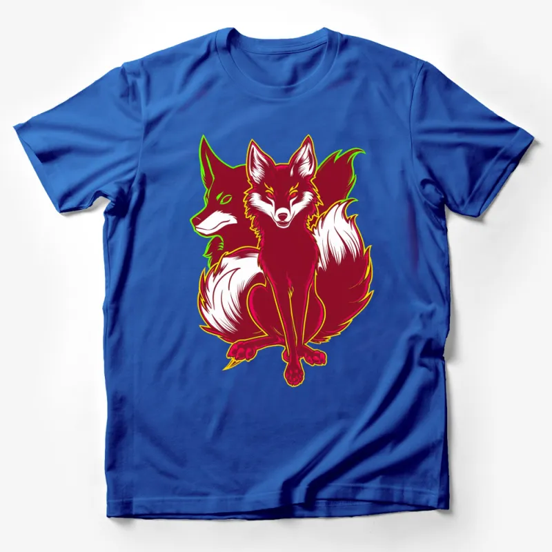 Red Fox Graphic T-Shirt, Dual Fox Design Tee, Unisex Red and Green T-Shirt, Casual Wear Male T-Shirt