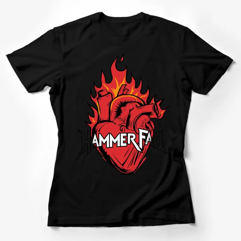 Fire Heart Graphic T-Shirt, HammerFall Inspired Design, Bold Red and White Tee, Unisex Female T-Shirt