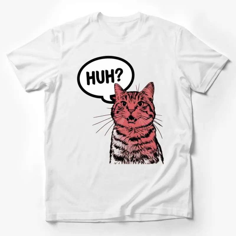 Colorful Cat T-Shirt, Huh? Speech Bubble, Funny Cat Expression, Perfect Gift for Cat Lovers, Unique Graphic Tee, Unisex Shirt Male T-Shirt