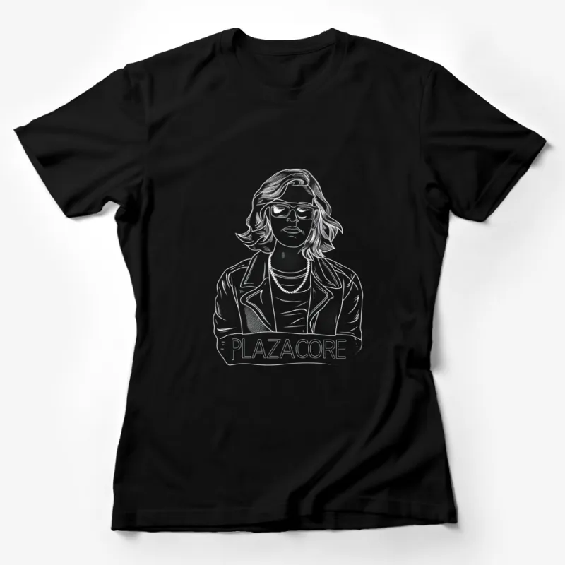 PlazaCore Fashion Icon Line Art T-Shirt, Trendy Monochrome Graphic Tee, Stylish Casual Wear Female T-Shirt