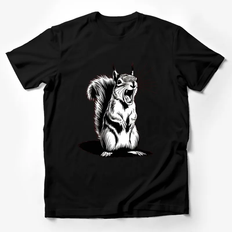 Unique Angry Squirrel Graphic T-Shirt, Black and White Animal Art Tee, Unisex Fashion Statement Top Male T-Shirt