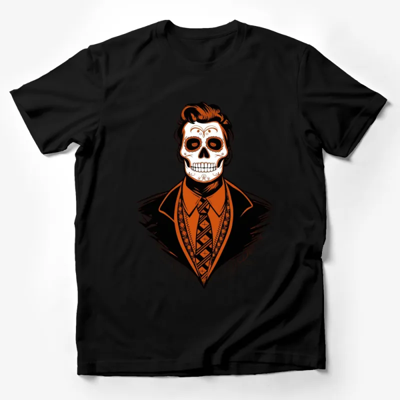 Day of the Dead Sugar Skull Man T-Shirt, Dia de los Muertos Tee, Gothic Style Apparel, Unique Graphic Design Shirt, Halloween Costume Idea Male T-Shirt