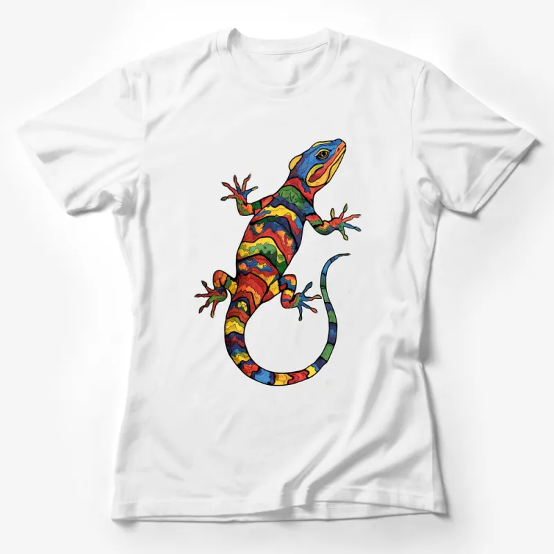 Colorful Geometric Lizard T-Shirt, Fun Animal Art Tee, Vibrant Fashion Top, Unique Graphic Shirt Female T-Shirt