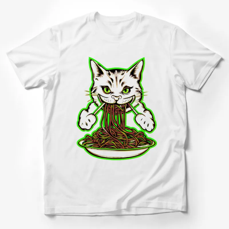 Funny Cat Eating Spaghetti T-Shirt, Cute Cat Graphic Tee, Unisex Cat Lover Shirt Male T-Shirt