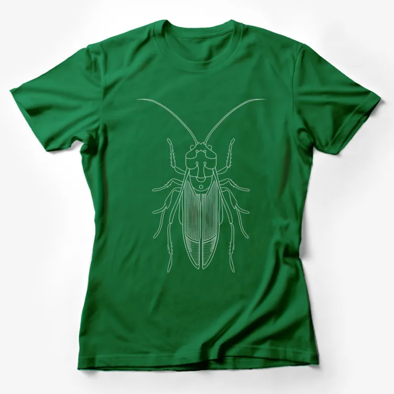 Unique White Roach Insect T-Shirt, Artistic Line Art Bug Design Tee, Nature Inspired Fashion Female T-Shirt