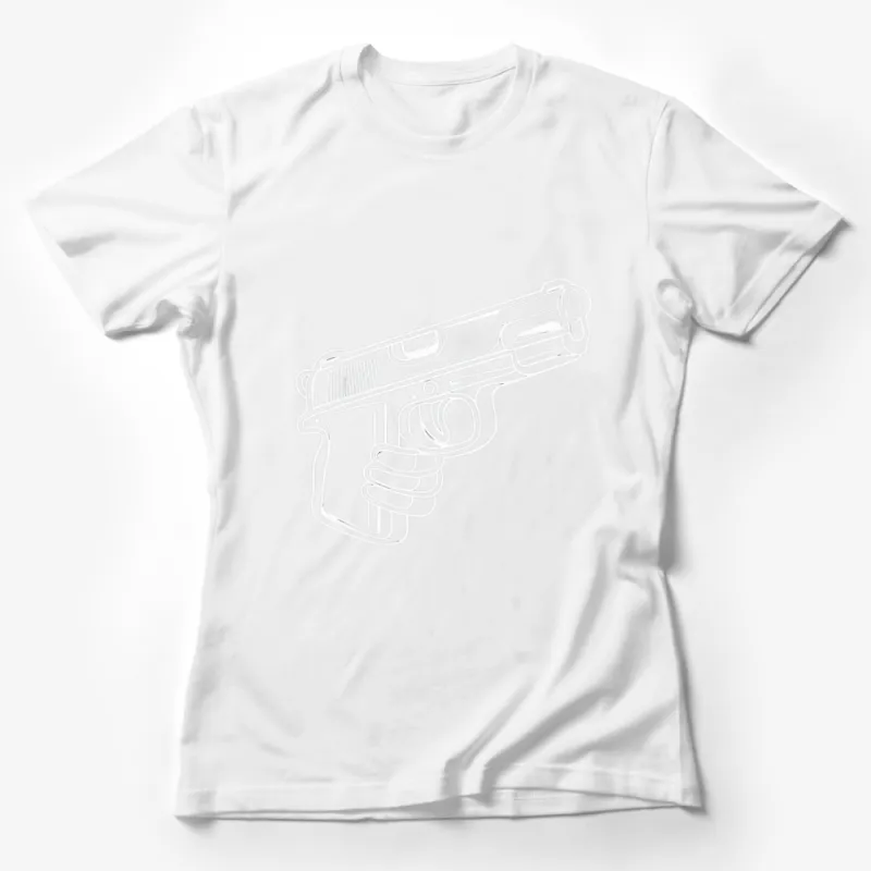 Minimalist White Gun Line Art T-Shirt, Unisex Modern Graphic Tee, Artistic Casual Wear Female T-Shirt