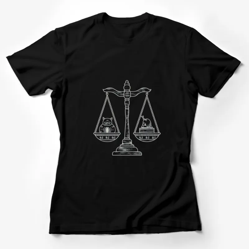 Cat Scales Design T-Shirt, Cute Justice Balance Cats Graphic Tee, Unique Cat Lover Gift, Unisex T-Shirt Female T-Shirt