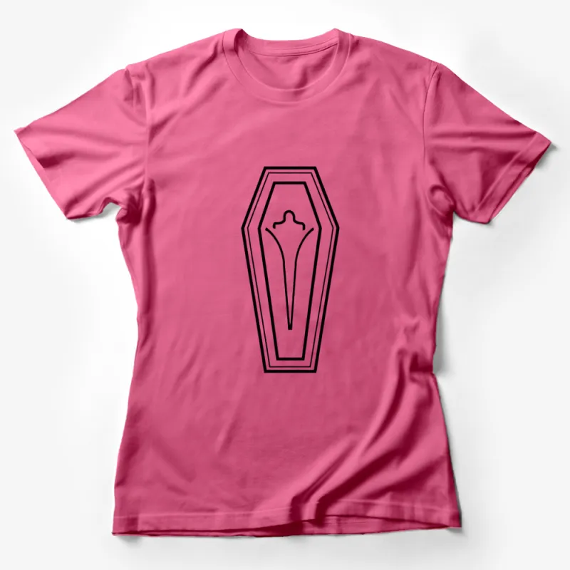 Minimalist Coffin Outline T-Shirt, Gothic Style, Simple Line Art, Casual Wear Female T-Shirt