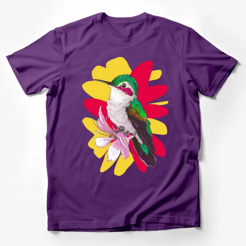 Colorful Hummingbird Graphic T-Shirt, Vibrant Bird and Flower Art Tee, Unique Nature Inspired Clothing Male T-Shirt