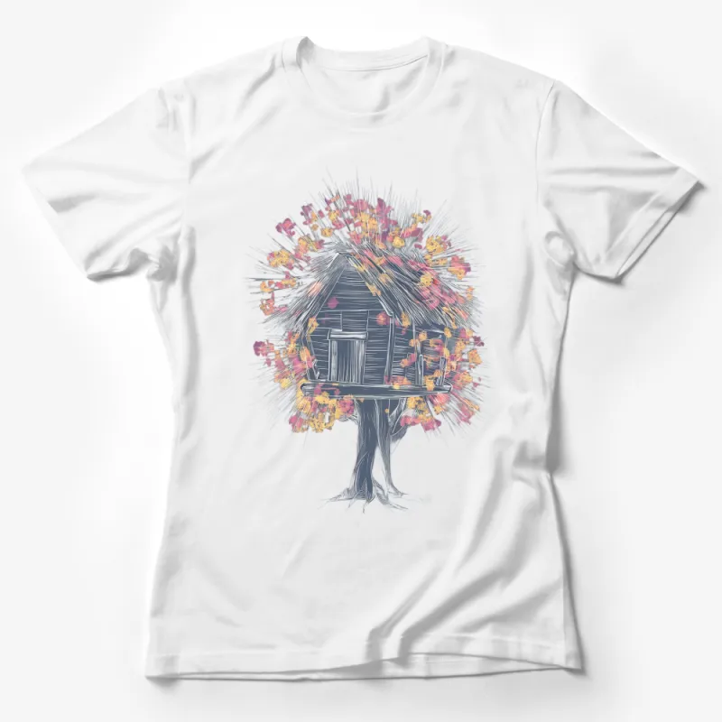 Whimsical Treehouse Graphic Tee, Unique Fantasy Art T-Shirt, Stylish Nature Lover Top Female T-Shirt