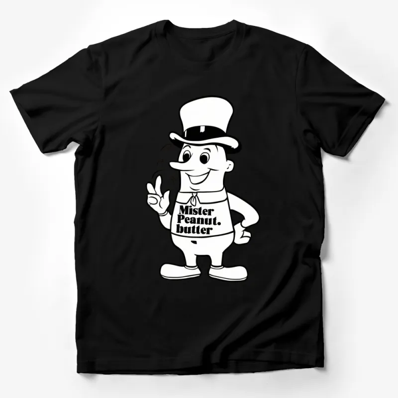 Vintage Mister Peanut Butter Cartoon Character T-Shirt, Black and White Graphic Tee, Retro Style Apparel Male T-Shirt