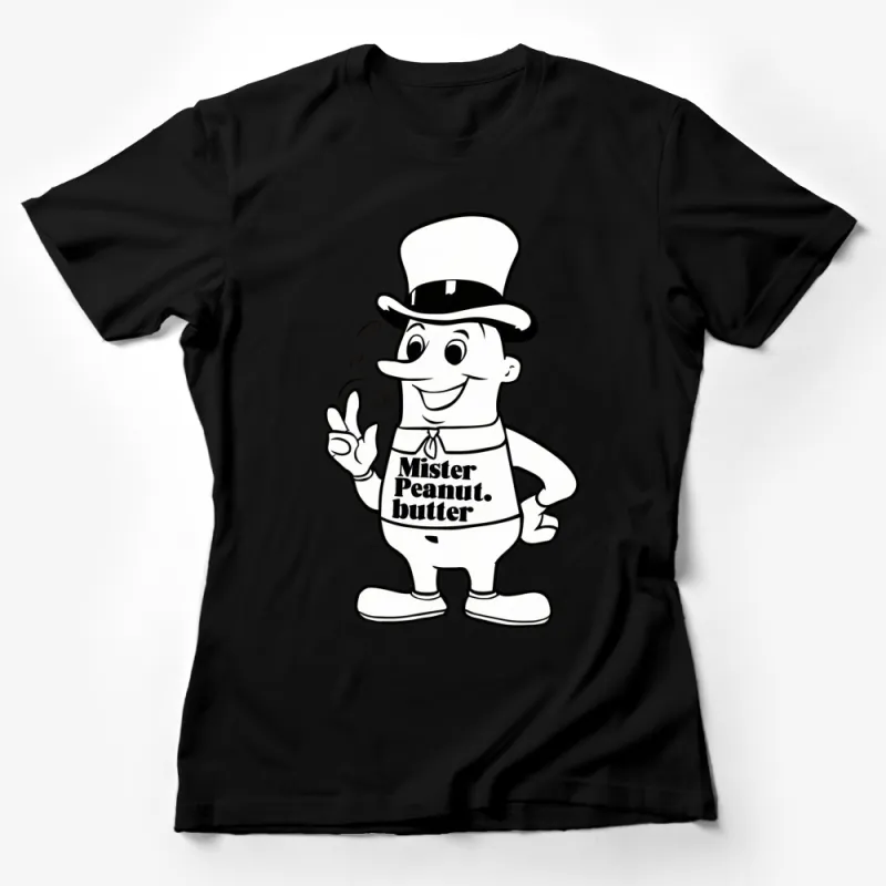 Vintage Mister Peanut Butter Cartoon Character T-Shirt, Black and White Graphic Tee, Retro Style Apparel Female T-Shirt