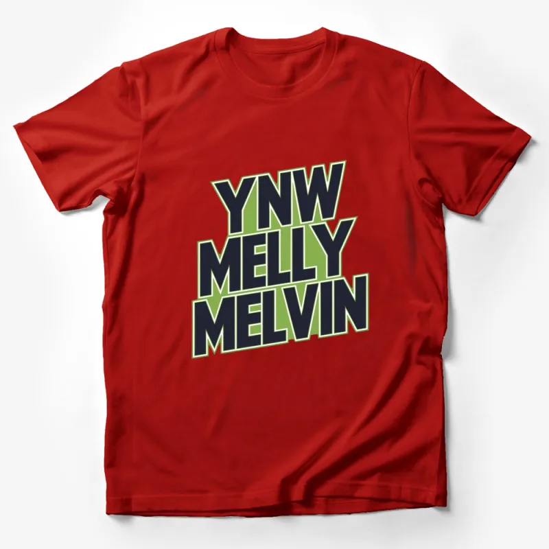 YNW Melly Melvin Graphic T-Shirt, Trendy Hip Hop Music Tee, Bold Green Lettering Male T-Shirt