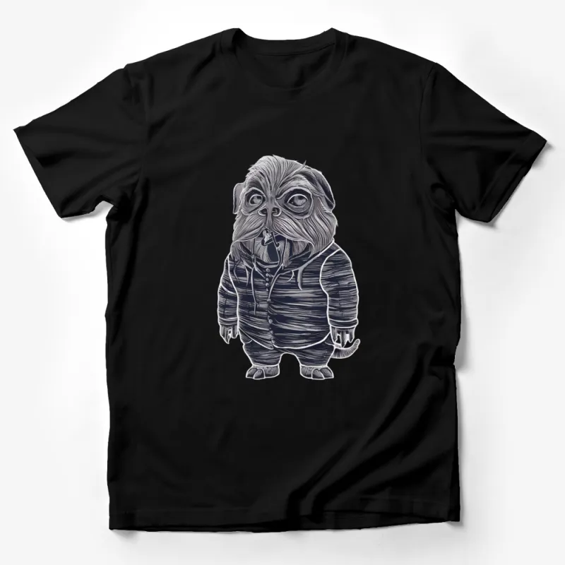 Unique Pug Dog Graphic T-shirt, Cute Pet Illustration in Hoodie, Unisex Tee Gift Idea Male T-Shirt