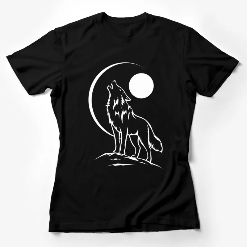 Black and White Wolf Howling at Moon Graphic T-Shirt, Nature Inspired Unisex Tee Female T-Shirt