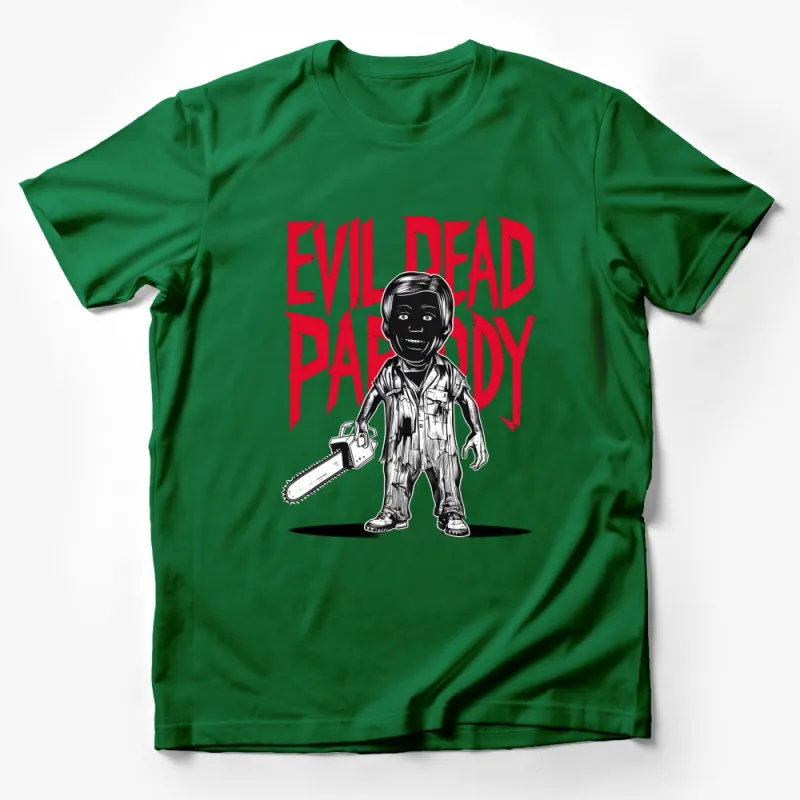 Evil Dead Parody T-Shirt, Horror Movie Fan Tee, Unique Graphic Chainsaw Design, Unisex Male T-Shirt