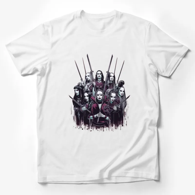 Fantasy Women Warriors T-Shirt, Unique Sword Fighter Graphic Tee, Artistic Female Fighters Design Male T-Shirt