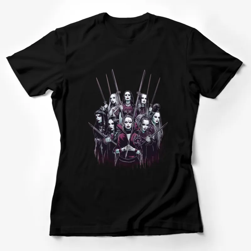 Fantasy Women Warriors T-Shirt, Unique Sword Fighter Graphic Tee, Artistic Female Fighters Design Female T-Shirt