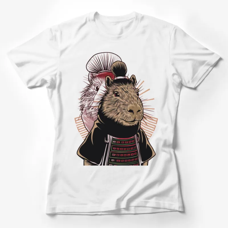 Samurai Capybara T-Shirt, Unique Warrior Animal Graphic Tee, Trendy Nature Inspired Shirt Female T-Shirt