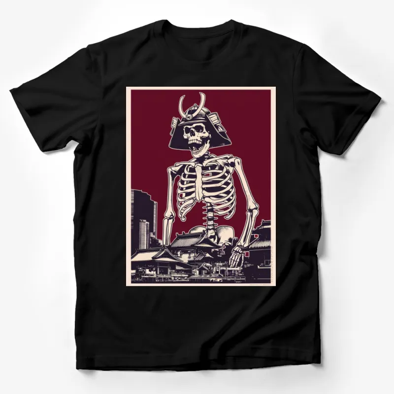 Skeleton Samurai T-Shirt, Japanese Warrior Graphic Tee, Urban Goth Style Shirt Male T-Shirt