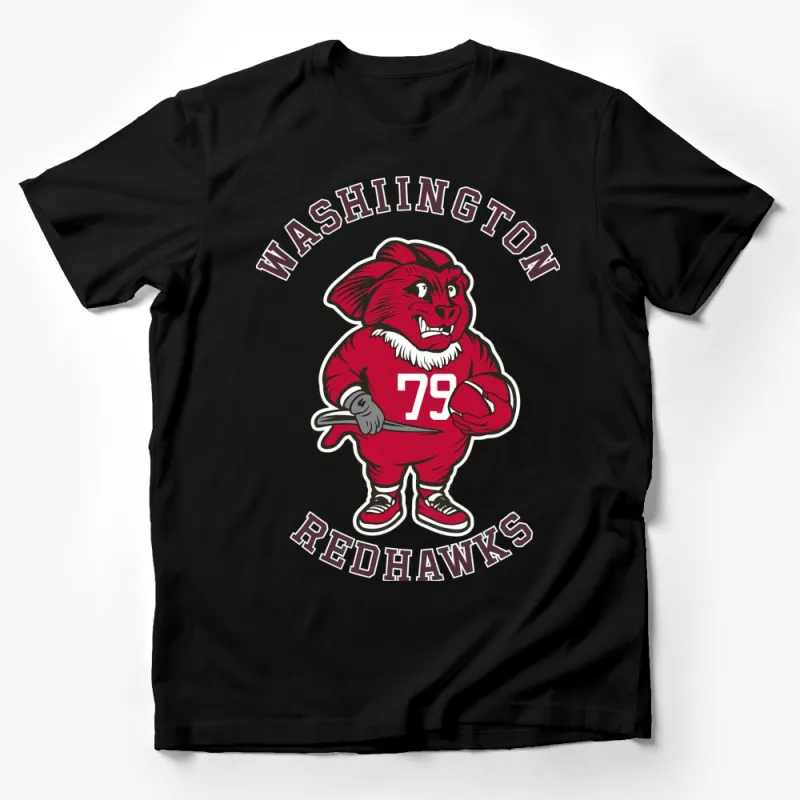 Washington Red Hawks Mascot T-Shirt, Bold Red Cartoon Character, Sporty Style Tee Male T-Shirt