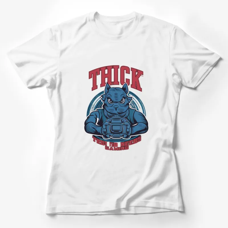 Thick Gaming T-Shirt, Blue Cat Gamer Tee, Trendy Gaming Apparel, Noobs Crushing Design Female T-Shirt