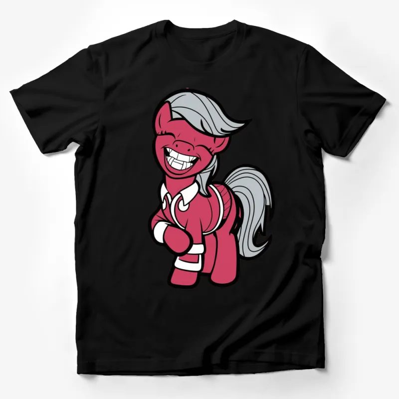 Red Cartoon Pony T-Shirt, Cute Horse Graphic Tee, Fun Animal Shirt for Kids and Adults Male T-Shirt