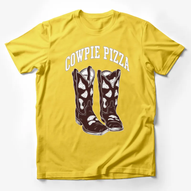 Cowpie Pizza Cowboy Boots Graphic T-Shirt, Unique Western Style Tee, Fun Food Fashion, Unisex Male T-Shirt