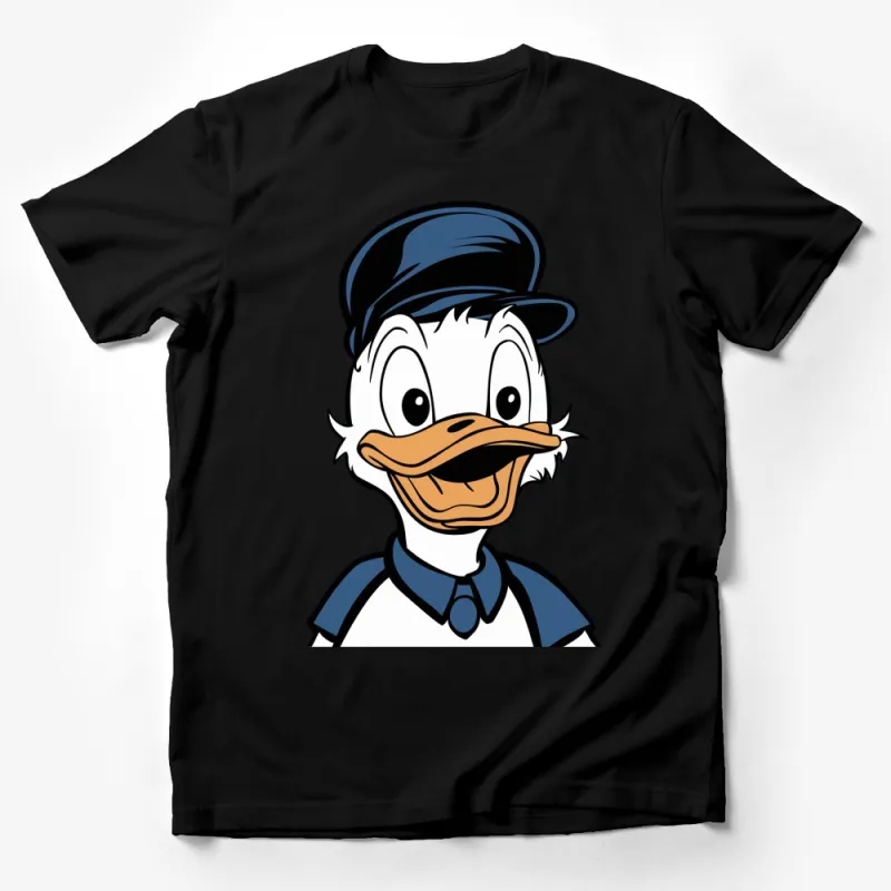 Cartoon Duck T-Shirt, Classic Animated Character Tee, Blue Hat Fun Kids and Adult Shirt Male T-Shirt