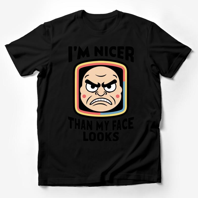 Funny Quote T-Shirt, I'm Nicer Than My Face Looks Graphic Tee, Unisex Cartoon Face Shirt, Casual Novelty Top, Gift for Friends Male T-Shirt