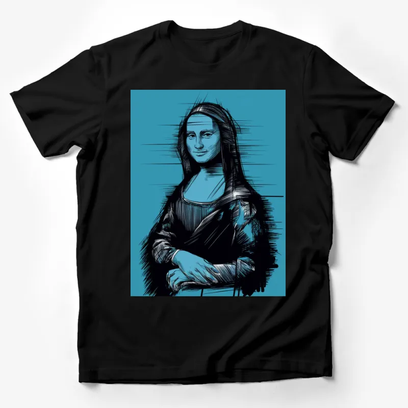 Artistic Mona Lisa Sketch T-Shirt, Unique Blue Art Tee, Vintage Style Graphic Apparel Male T-Shirt