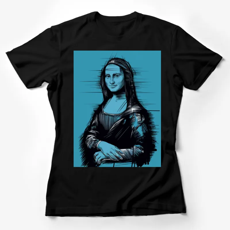 Artistic Mona Lisa Sketch T-Shirt, Unique Blue Art Tee, Vintage Style Graphic Apparel Female T-Shirt