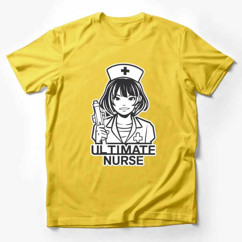 Ultimate Nurse Manga Style Graphic T-Shirt, Anime Nurse with Syringe, Cool Black and White Nurse Tee, Unisex Apparel, Gift for Nurses Male T-Shirt