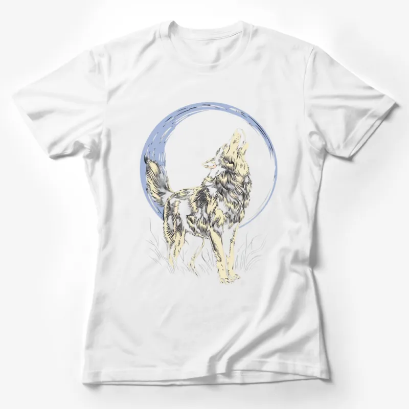 Wolf Howling at Moon Graphic T-Shirt, Nature Inspired Artistic Tee, Unisex Wolf Shirt, Gift for Animal Lovers Female T-Shirt