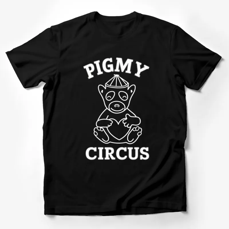 Pygmy Circus Bear T-Shirt, Cute Bear Graphic Tee, Black and White Animal Shirt, Unique Circus Art Clothing Male T-Shirt