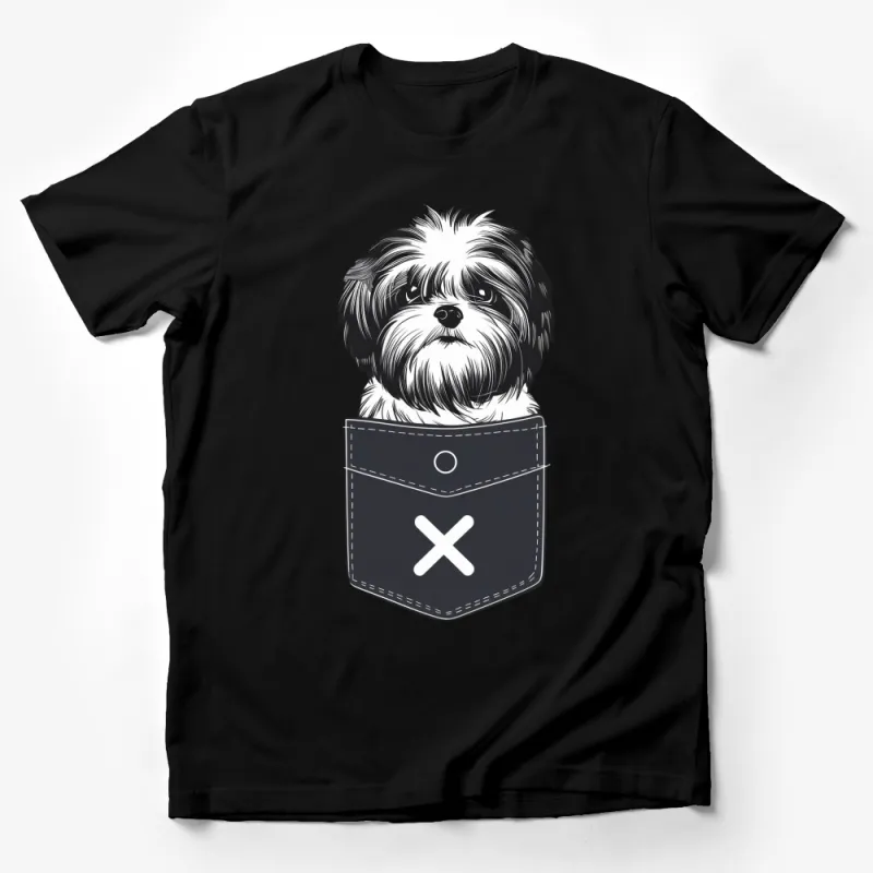 Pocket Shih Tzu T-shirt, Cute Dog in Pocket Graphic Tee, Unisex Cotton Shirt, Pet Lover Gift Male T-Shirt