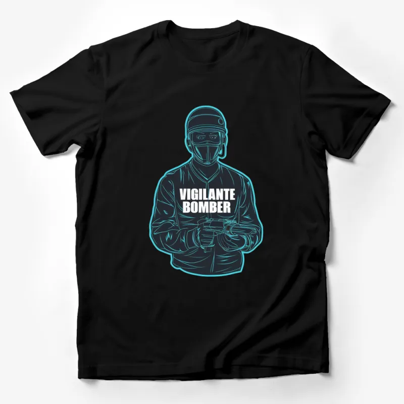 Vigilante Bomber Graphic T-Shirt, Cyberpunk Neon Style, Cool Urban Fashion, Men's and Women's Tee Male T-Shirt